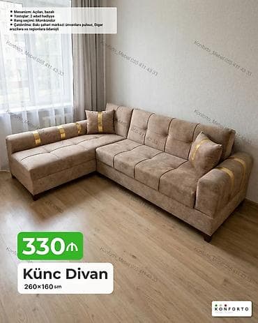 kreditle kunc divanlar: Künc divan – 260×160 sm - Mexanizm: açılan, bazalı (yuxarı qaldırılan — 1