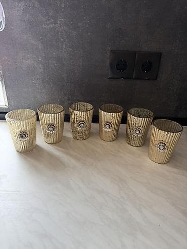 Qızılı rəngdə dekorativ şam şüşələri (6 ədəd set) - Material: qalın