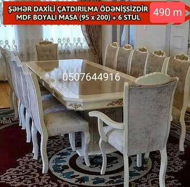 divan destleri: Qonaq otağı üçün, Yeni, Açılmayan, Dördbucaq masa, 6 stul — 7