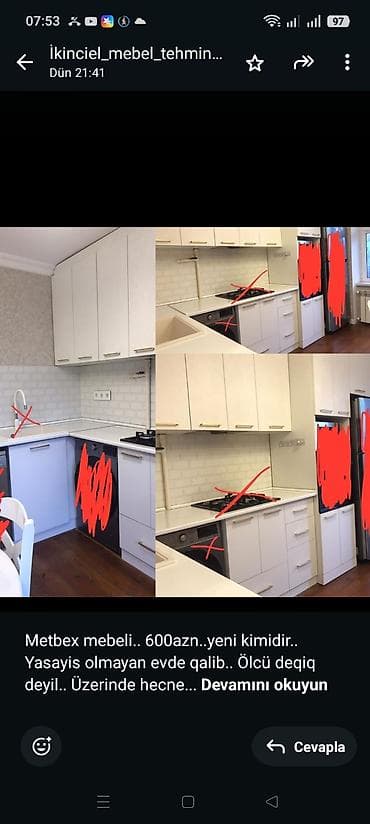 Metbex mebeli. 600azn. yeni kimidir. Yasayis olmayan evde qalib
