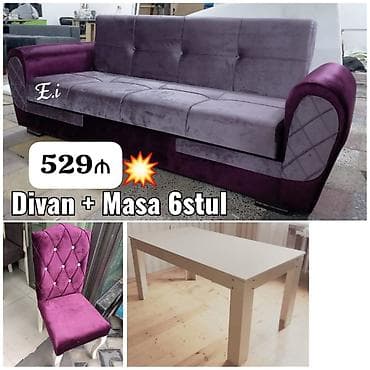 dərs stolu: Divan + Masa + 6 stul dəsti - Divan: Bənövşəyi tonlarda — 1