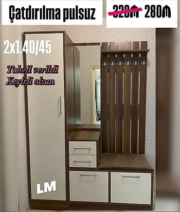 Dəhliz üçün çoxfunksiyalı mebel dəsti Ölçü: 2 x 1.40/45 Rəng və