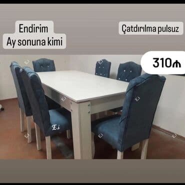 laminat qiyməti: Qonaq otağı üçün, Yeni, Açılan, Dördbucaq masa, 6 stul — 14