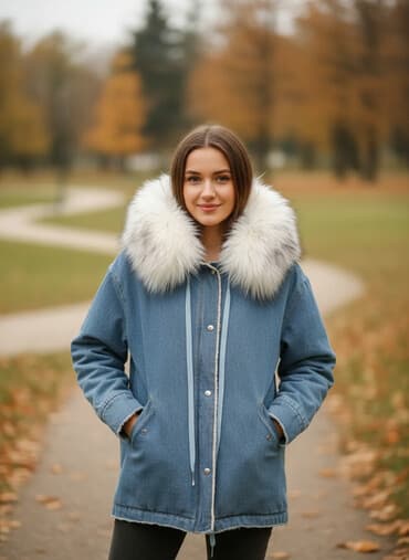 Denim parka tipli üst geyim: - Açıq-mavi cins materialdan hazırlanıb -