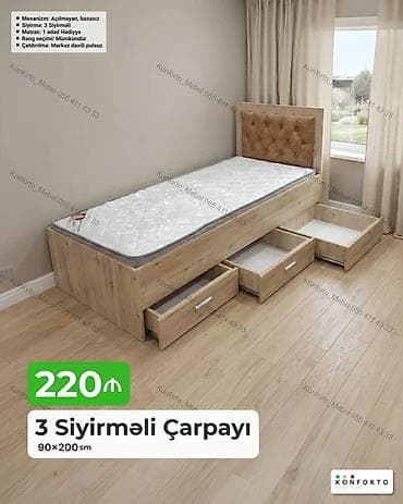 3 siyirməli tək çarpayı – 90×200 sm - Mexanizm: açılmayan, bazasız - — 1
