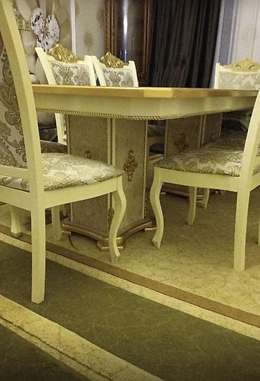 salon oturacaqlari: Zərif klassik üslubda yemək dəsti - Dəst: böyük düzbucaqlı masa + 6 — 2