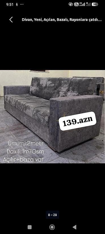*Divan 139Azn💥* ✔️Rəng seçimi var ✔️Açılan və Bazalı ✔️ Ölçü 200sm