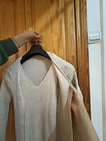 payiz koftalari: Qadın trikotaj dəst – uzun don və uyğun kardiqan - Rəng: açıq — 1