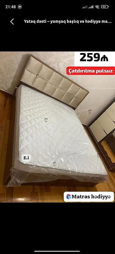 taxt doweyi: Yataq dəsti – yumşaq başlıqla - Modern dizaynlı çarpayı: taxta — 1
