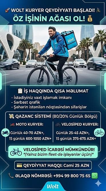 Moto-kuryer tələb olunur, Gündəlik ödəniş, Təcrübəsiz