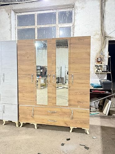 Yeni, 4 qapılı, Güzgülü, Digər rəng, Digər material, Açılan, Düz dolab