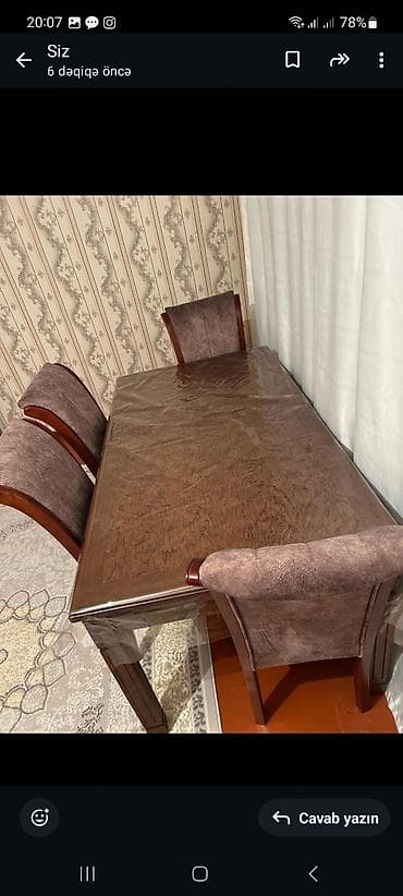 Qonaq otağı üçün, İşlənmiş, Açılan, Dördbucaq masa, 4 stul