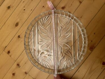 Столовые приборы: Şüşə servis sinisi – dairəvi, oyma naxışlı - Material: qalın, şəffaf — 4