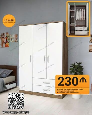 mdf panel: Açılan, 3 qapılı Düz dolab, Qarderob, paltar dolabı — 1