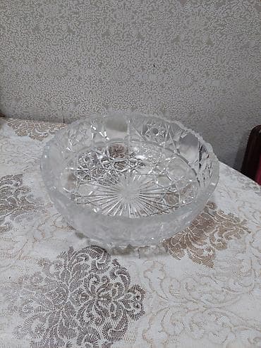 aksesuar qabi: Vaz Kəsimli şüşə/kristal salat qabı - Material: qalın, şəffaf kəsimli — 3