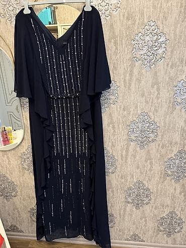 xonca bezemek: 250 AZN ALIBIB Mavi tünd rəngdə, uzun ziyafət/libas. - Model: V-yaxa — 2