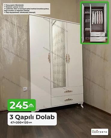 Mebel: 3 qapılı dolab – 47×200×120 sm - Material: 18 mm laminat - Rəng — 1