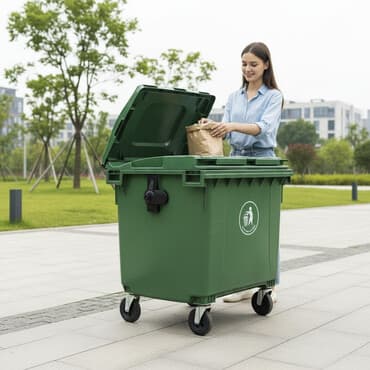 zibil qutusu: Tullantı qabı Tessa firması t — 1100 litrlik tutuma malikdir — 1