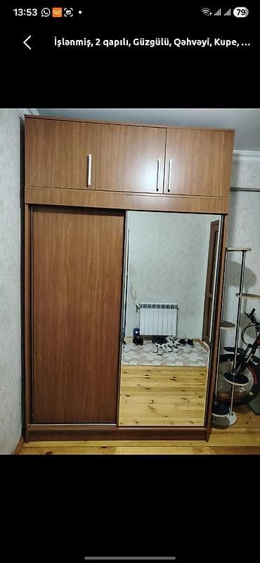 - Güzgülü qarderob şkafı - Qəhvəyi/ağac teksturalı laminat səth - — 3