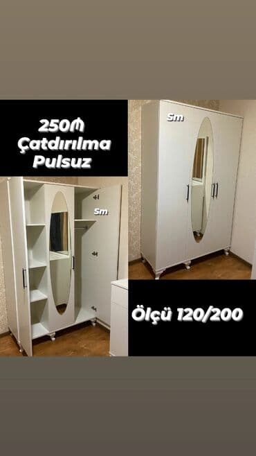 Dolablar: 3 qapılı Düz dolab, Qarderob, paltar dolabı — 1