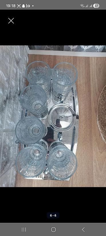 icki: Çay dəsti, rəng - Gümüşü, Şüşə — 3