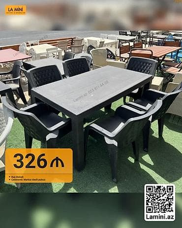 Dördbucaq masa, 6 stul, Açılmayan, Stullar ilə, Plastik — 1
