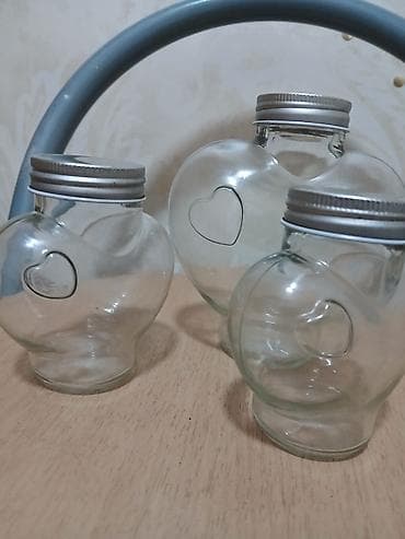 das yunu: Şüşə ürək formalı bankalar – 3 ədəd dəst - Material: şəffaf qalın — 2