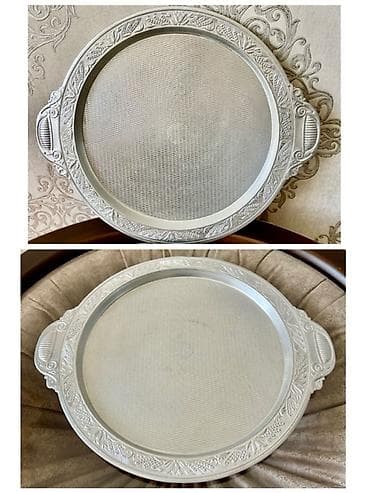 Dəyirmi metal servir/tray - Material: yüngül metal ərinti (gümüşü — 1