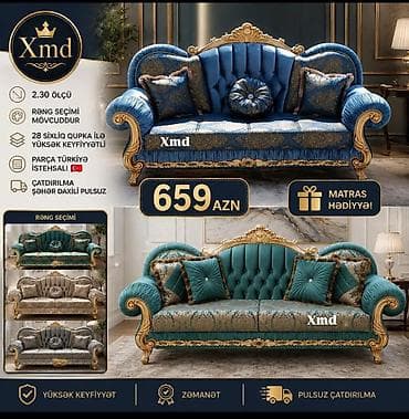 madeyra divan desti: Klassik üslubda 3 nəfərlik divan - Ölçü: 2.30 m - Rəng seçimi — 1