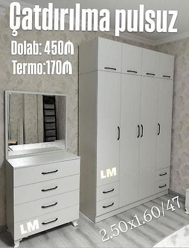 ustular: Ağ rəngli yataq otağı mebel dəsti. - Dolab: 4 qapılı, yuxarı əlavə — 1