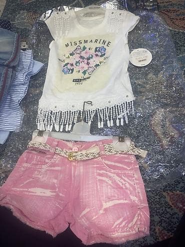 moms 4: Qız uşaqları üçün yay geyim dəsti və denim modelləri - Ağ rəngli — 3