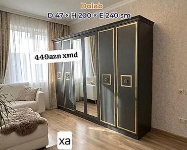 Dolab – 4 qapılı, güzgülü model Ölçülər: Dərinlik 47 sm × Hündürlük