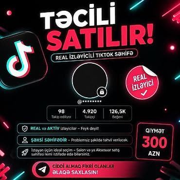🚨 TƏCİLİ SATILIR 🚨 Real və aktiv izləyicili TikTok səhifələri satılır! lalafo.az -da 🚨 TƏCİLİ SATILIR 🚨 Real və aktiv izləyicili TikTok səhifələri satılır!