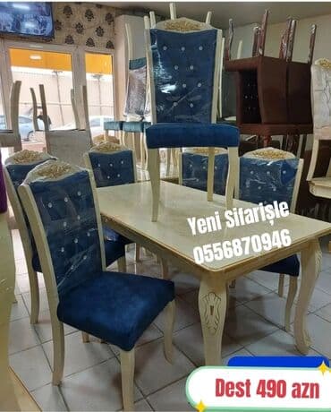 uşaq stol stul: Qonaq otağı üçün, Yeni, Açılmayan, Dördbucaq masa, 6 stul — 2