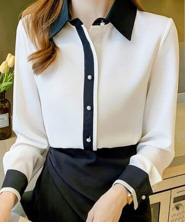 3 duymə koynək: Qadın klassik köynəyi – ağ və qara rəng kombinasiyası - Model — 1