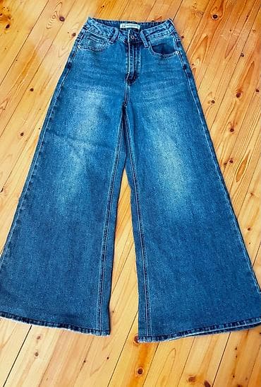 jins: Geniş kəsimli denim şalvar - Model: Yüksək belli, geniş paça — 1