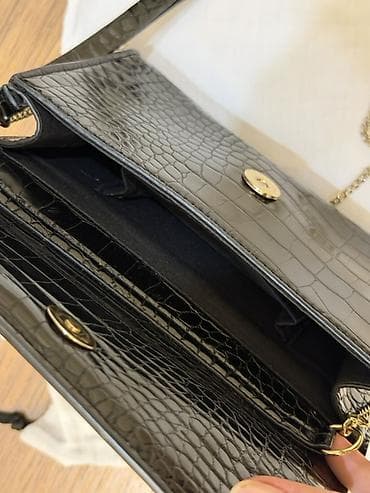 Çantalar: Qara krokodil naxışlı çiyin/əl çantası - Material: parlaq faux dəri — 3