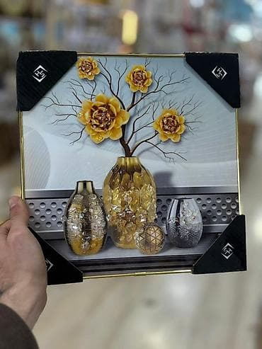 sırğa şəkilləri: Şüşə üzərində 3D dekorlu tablo seti Divar tablosu Ölçü : 27x27 — 6