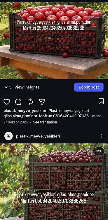 bal arısı satışı: Plastik meyvə yeşikləri - Məhsul: Meyvə-tərəvəz üçün havalandırma — 4
