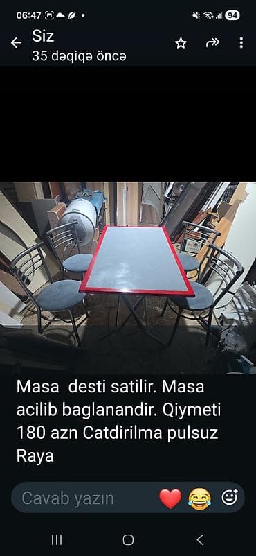 bar stolu: Masa dəsti - Dəst: 1 masa + 4 stul - Masa açılıb-bağlanan modeldir — 1