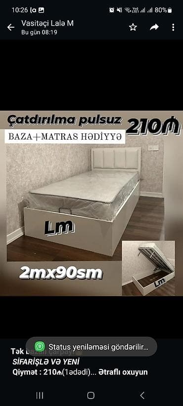 tek kravat: *Tək bazalı çarpayı*👑 _*SİFARİŞLƏ VƏ YENİ*_ *Qiymət : 210₼*(1ədədi) — 1