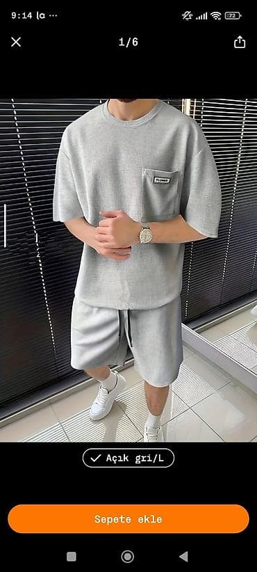 dirsekde olan qara lekeler: Məhsul: Kişi üçün 2 hissəli dəst – t‑shirt və şort Rəng: Açıq boz — 5