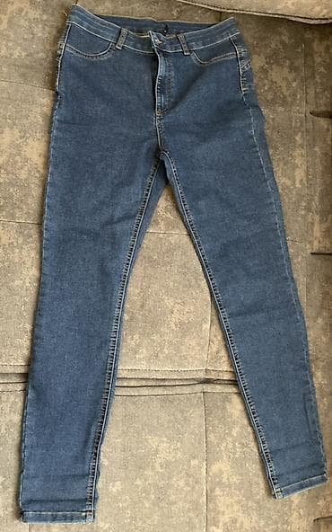 Qadın/Unisex cins şalvar dəsti 1) Açıq mavi mom fit cins - Yüksək