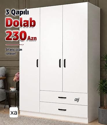 yatag dedi: 3 qapılı dolab – 230 AZN Ağ rəngli, minimalist dizayn. Qarşısında 3 — 1