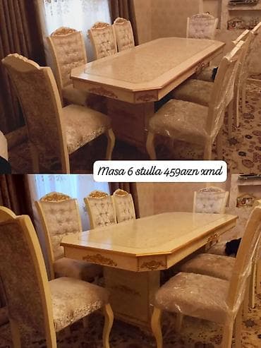Mebel dəsti – masa və 6 stul - Klassik üslubda yemək masası və 6 ədəd