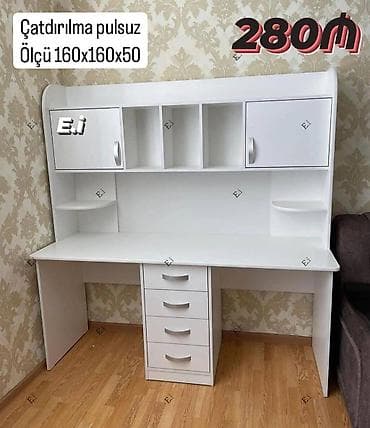 perla stol: Ağ rəngli yazı/iş masasının üstlü model Ölçü: 160 x 160 x 50 sm — 1