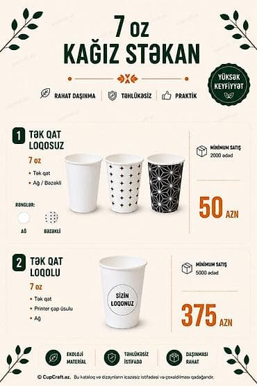 ağ kala: Məhsul: Kağız stəkanlar (espresso, kofe və digər isti/soyuq içkilər — 3