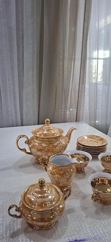 cay: Çay dəsti, rəng - Qızılı, 6 nəfərlik, Polşa — 3