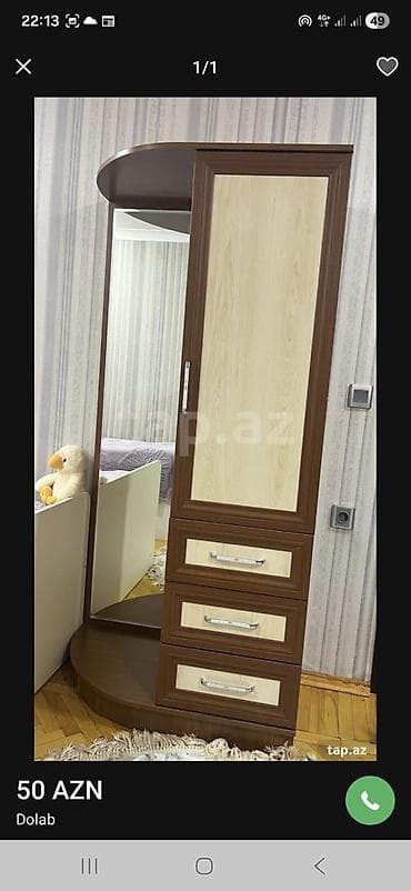 metbext dolabi: 6 qapı, Güzgülü, Qəhvəyi, Taxta, Açılan, Düz dolab — 2