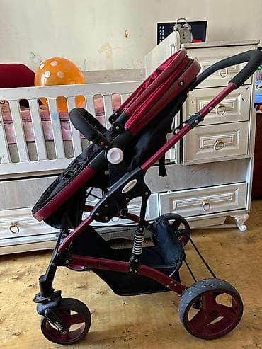 Gəzinti arabaları: Uşaq arabası – Baby Home, tünd çəhrayı/bordo rəng. İdeal — 1